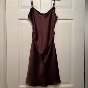Chocolate brown satin mini slip dress